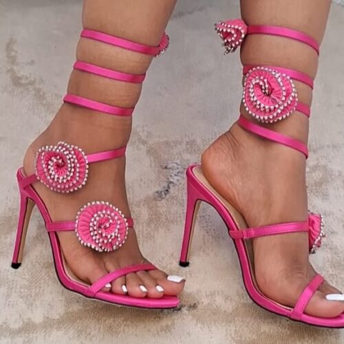 Rose Crystal Wrap-up Sandal Heels
