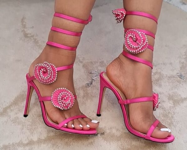 Rose Crystal Wrap-up Sandal Heels