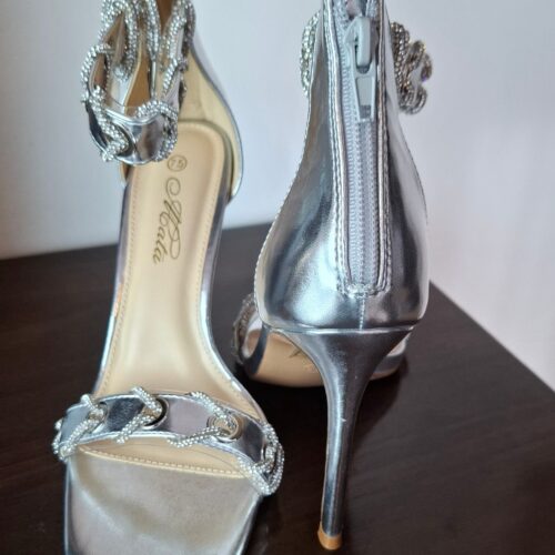 Silver Rhinestone Chain Ankle Strap Heels