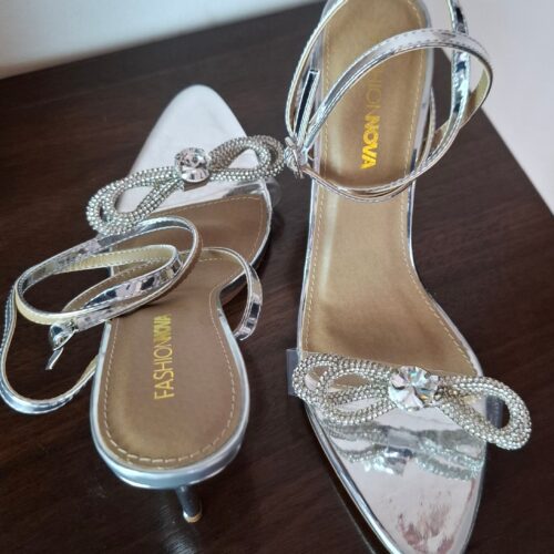 Silver Rhinestone Bow Strap Heels