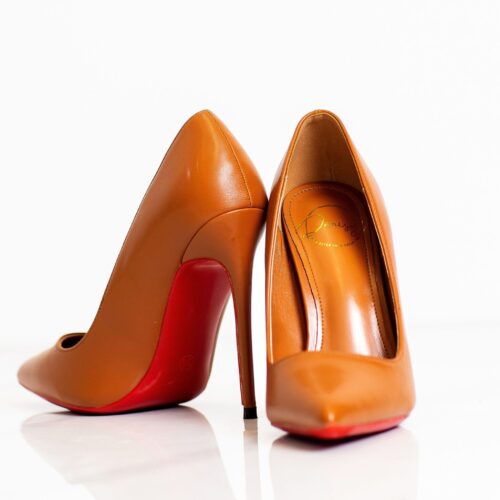 Red-Bottom Tan Stiletto High Heels